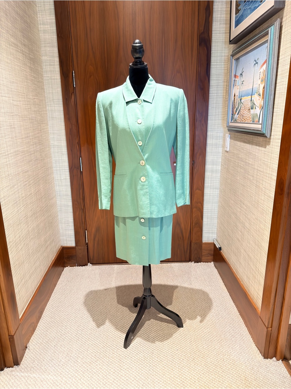 Vintage Mint Green Linen Suit Set Italian Blazer Dress